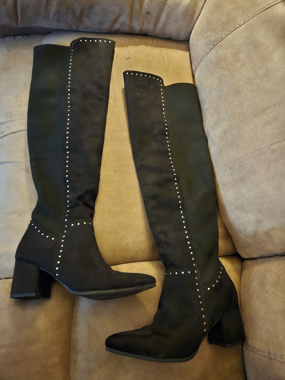 Seven Dials Black Over-the-Knee Studded Block Heel Boots